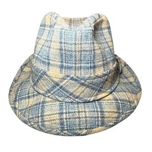 Pendleton Plaid Wool Fedora Hat Blue Tan Classic Style Size 7 1/8